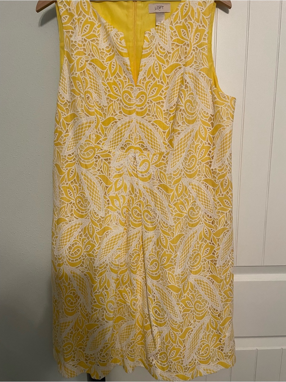 LOFT Yellow Dress with White Floral Lace Overlay